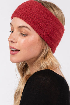 Face The Day Burgundy Fuzzy Cable Knit Headband - Wholesale Accessory Market