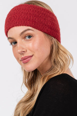 Face The Day Burgundy Fuzzy Cable Knit Headband - Wholesale Accessory Market