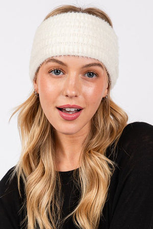 Face The Day Ivory Fuzzy Cable Knit Headband - Wholesale Accessory Market