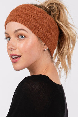 Face The Day Rust Fuzzy Cable Knit Headband - Wholesale Accessory Market