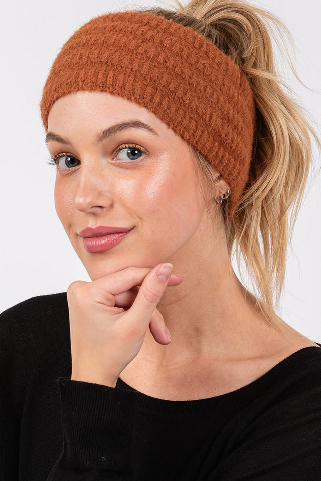 Face The Day Rust Fuzzy Cable Knit Headband - Wholesale Accessory Market