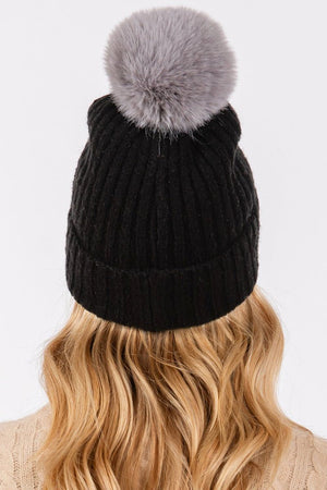 Snowy Silhouette Pom Pom Beanie, Black - Wholesale Accessory Market