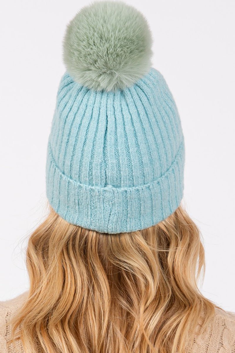 Snowy Silhouette Pom Pom Beanie, Blue - Wholesale Accessory Market