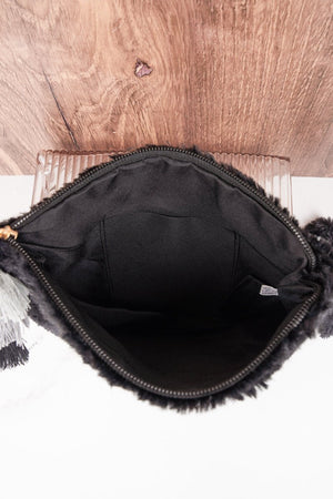 Black Fria Faux Fur Wristlet Tassel Pouch - Wholesale Accessory Market