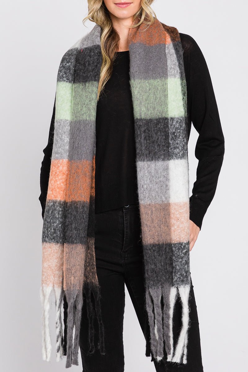 Coldwater Check Scarf, Black/Taupe - Wholesale Accessory Market