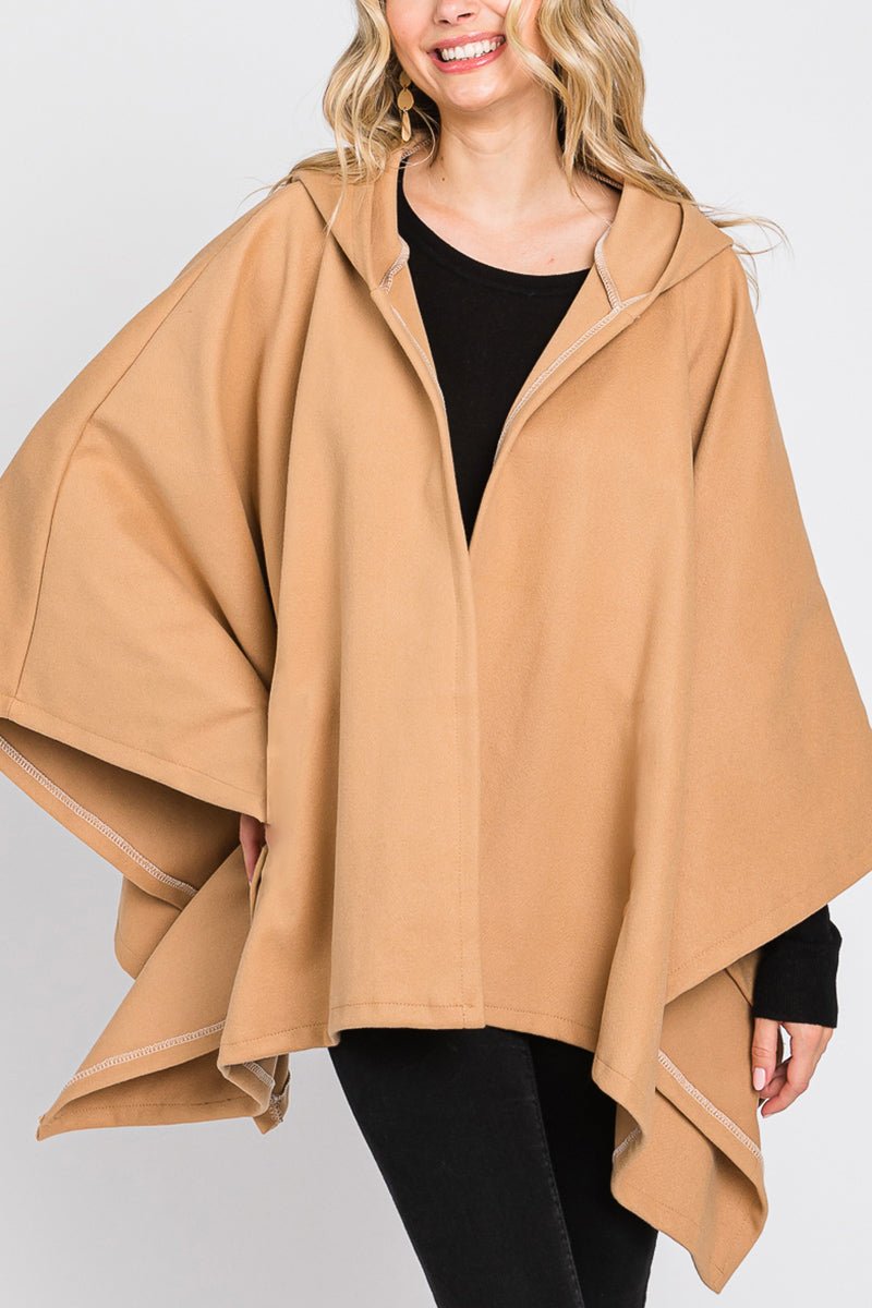 Bonfire Bliss Hooded Ruana, Taupe - Wholesale Accessory Market