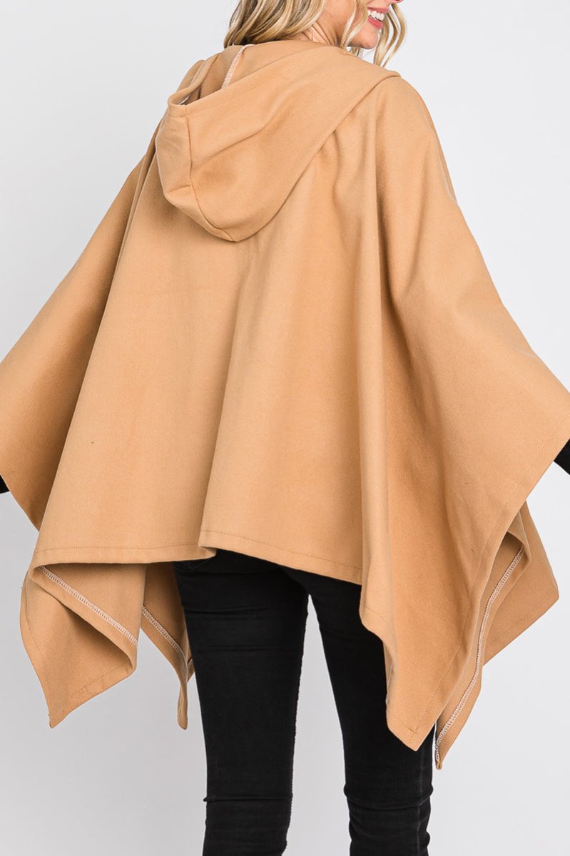 Bonfire Bliss Hooded Ruana, Taupe - Wholesale Accessory Market