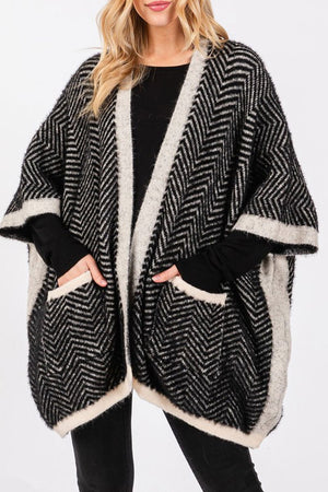 Herringbone Chilling Weather Kimono, Black - Wholesale Accessory Market