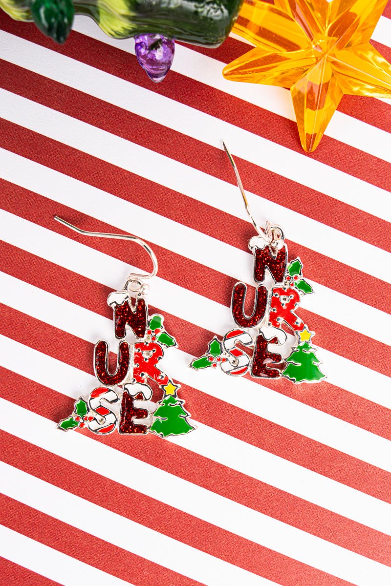 Holiday Nurse Glitter Enamel Earrings - Wholesale Accessory Market