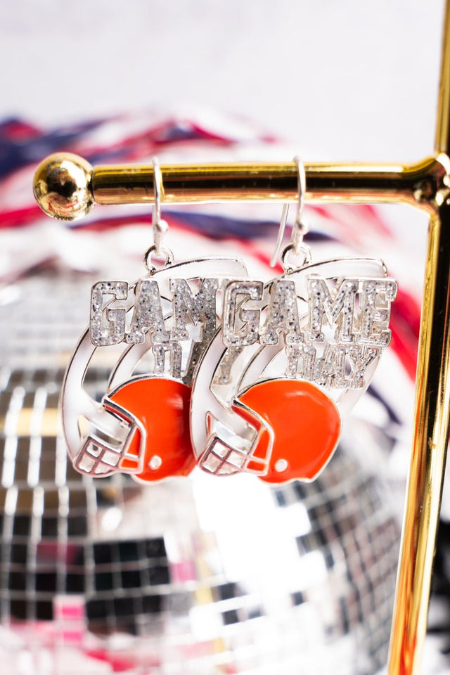 Gameday Orange and White Crystal Earrings - Wholesale Accessory Market