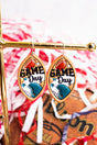 Blue and White Football Gameday Embossed Faux Leather Earrings - Wholesale Accessory Market