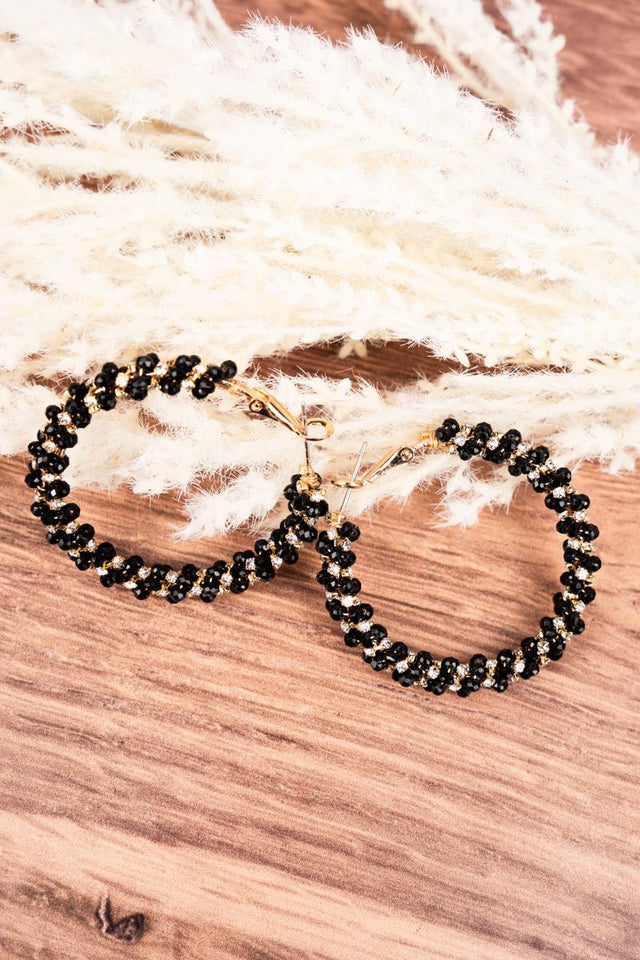 Summit View Black Beaded Hoop Earrings - Wholesale Accessory Market