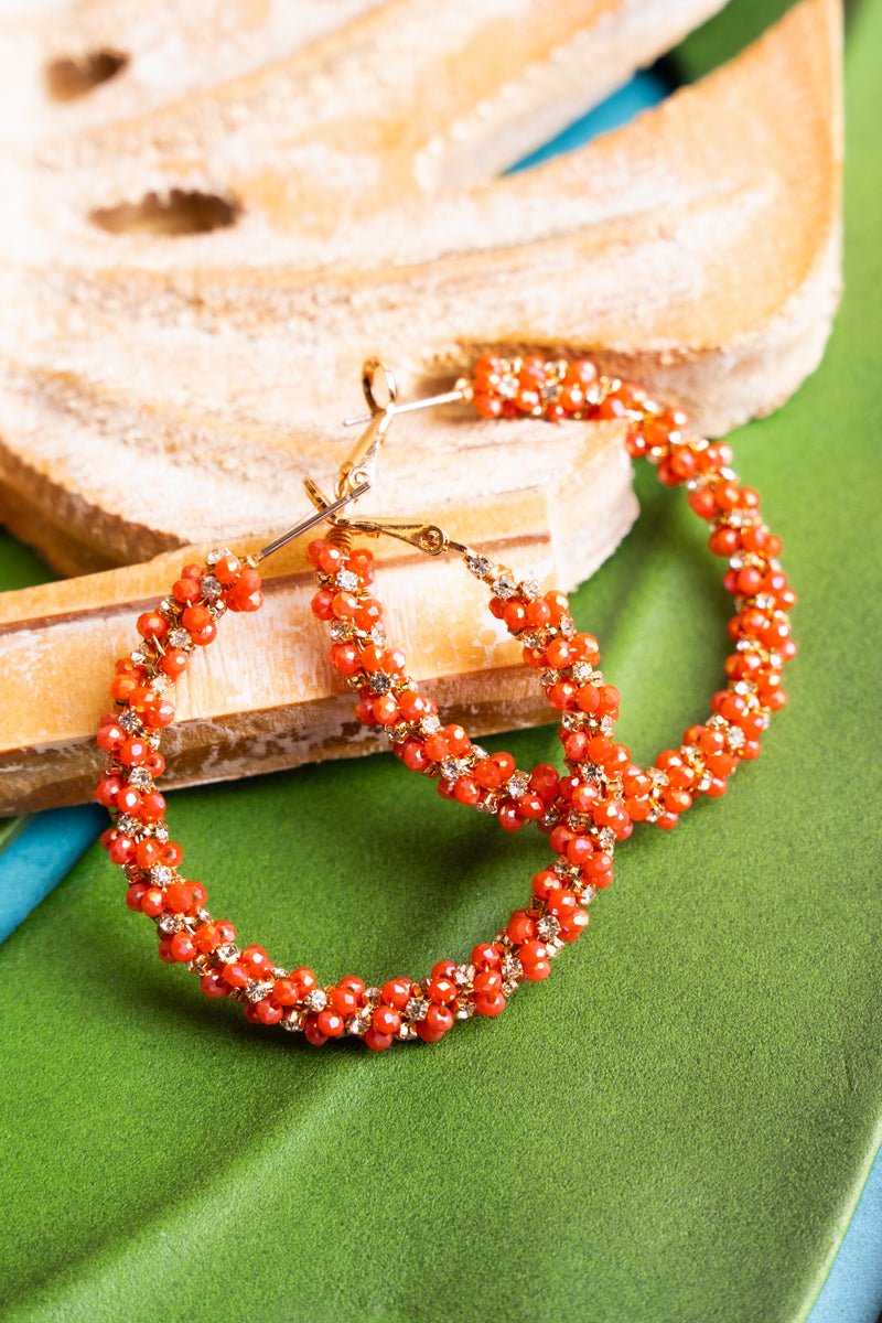 Summit View Orange Beaded Hoop Earrings - Wholesale Accessory Market