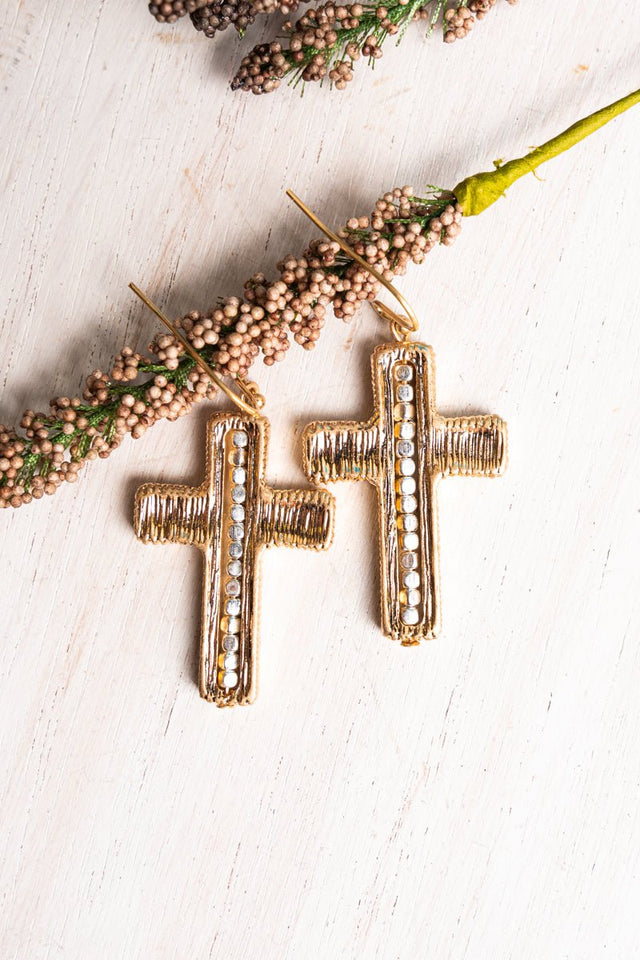 Maddison Two - Tone Cross Earrings - Wholesale Accessory Market