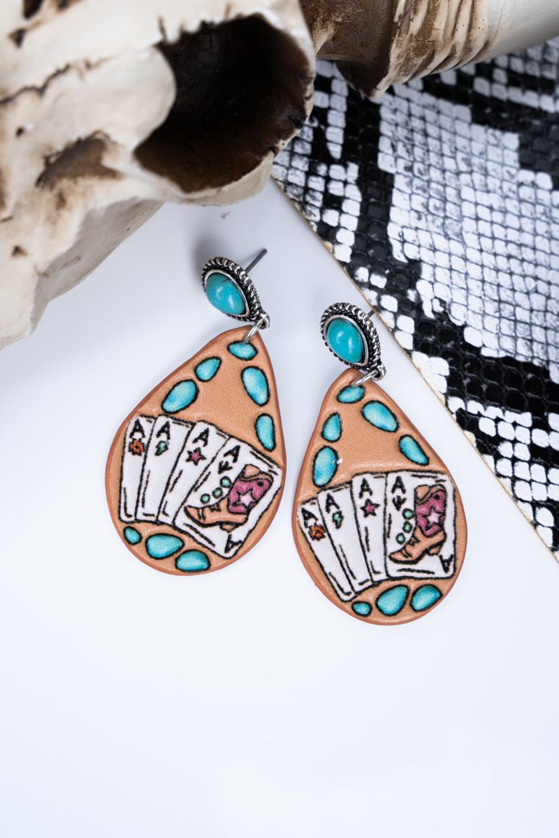 Turquoise Four Of A Kind Faux Leather Silvertone Earrings - Wholesale Accessory Market