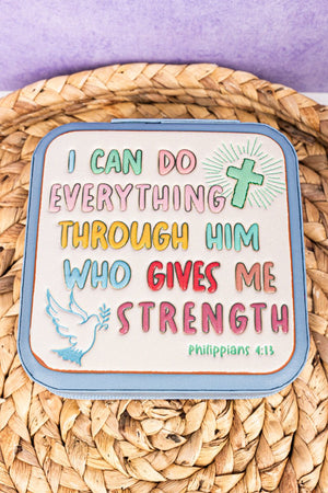 Light Blue 'I Can Do Everything' Small Travel Jewelry Box - Wholesale Accessory Market