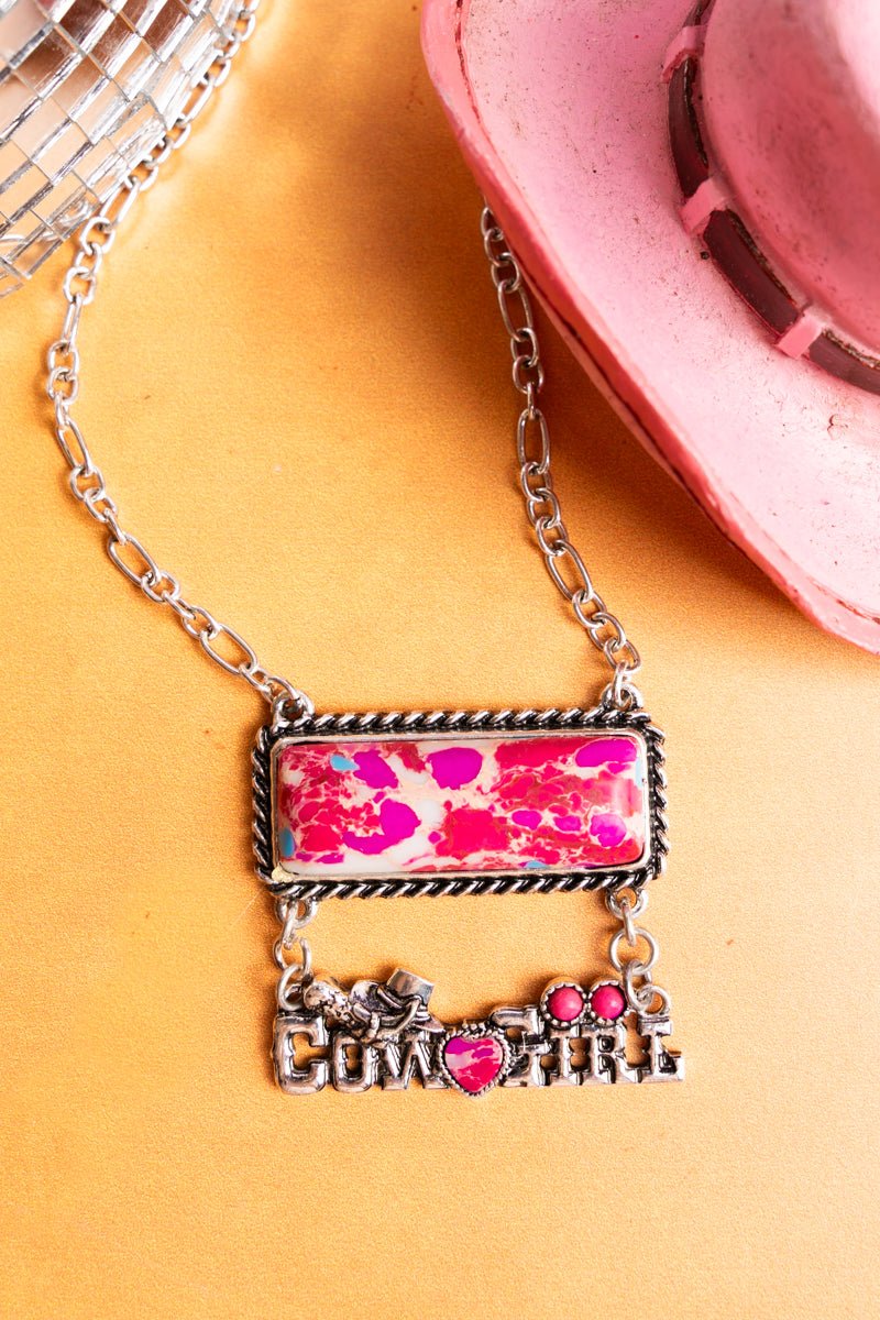 Cowgirl Marbled Fuchsia Bar Necklace - Wholesale Accessory Market