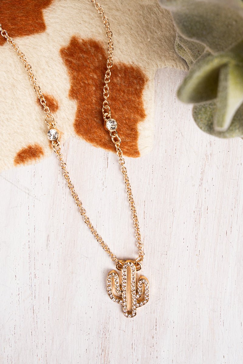 Pave White Cactus Goldtone Necklace - Wholesale Accessory Market