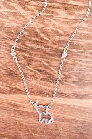 Pave Elephant Silvertone Necklace - Wholesale Accessory Market