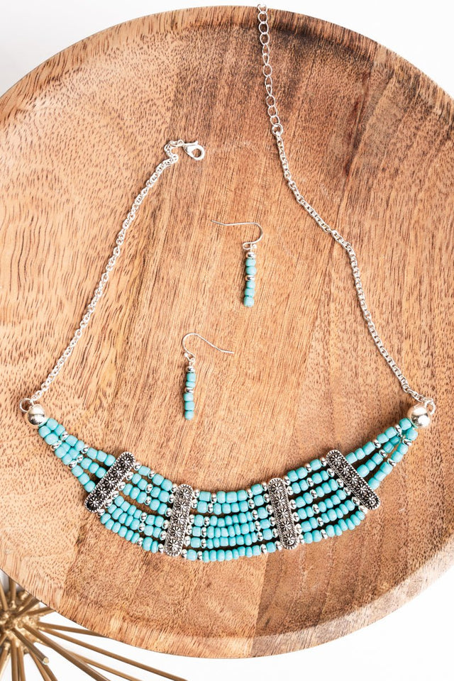 Salt Lake City Turquoise Bib Necklace and Earring Set - Wholesale Accessory Market