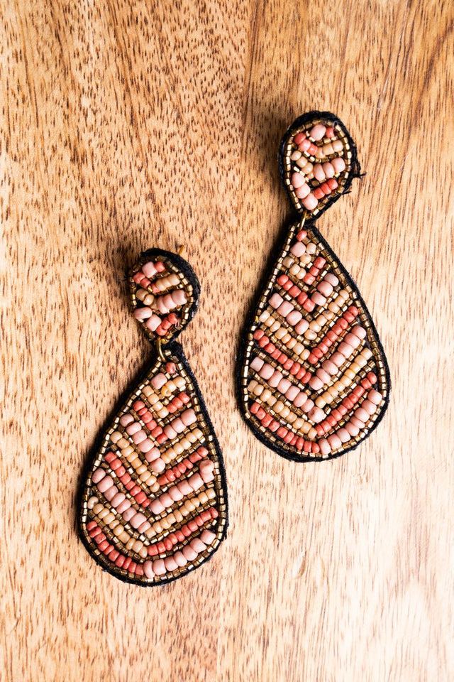 SALE! Coral and Gold Seed Bead Teardrop Earrings - Wholesale Accessory Market