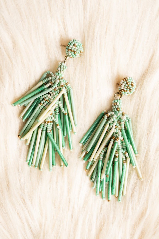 SALE! Cascading Mint Seed and Tube Bead Earrings - Wholesale Accessory Market