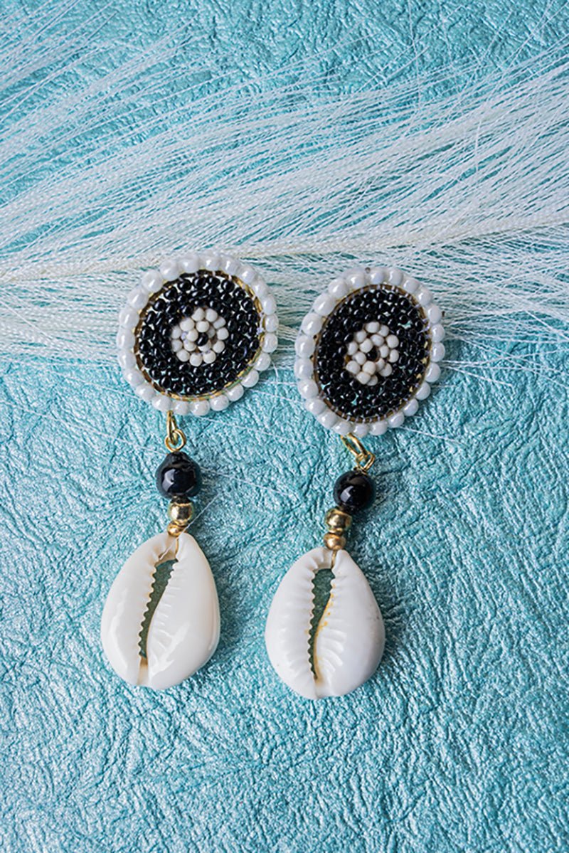 SALE! Black Seed Bead Cowrie Shell Drop Earrings - Wholesale Accessory Market