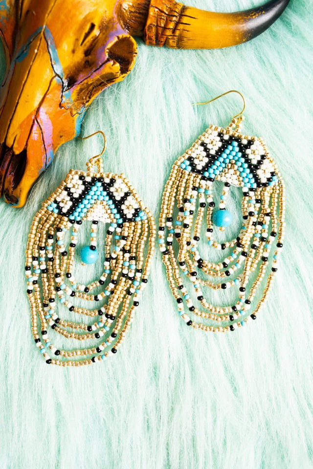 SALE! Only In My Dreams Blue and Gold Seed Bead Earrings - Wholesale Accessory Market