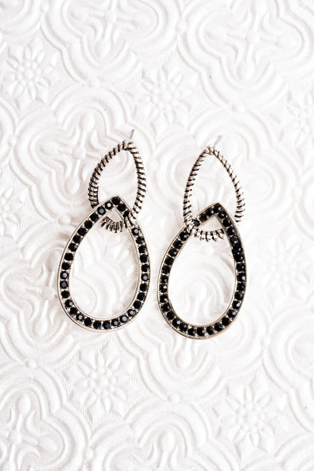 SALE! Black Crystal Verona Double Teardrop Earrings - Wholesale Accessory Market