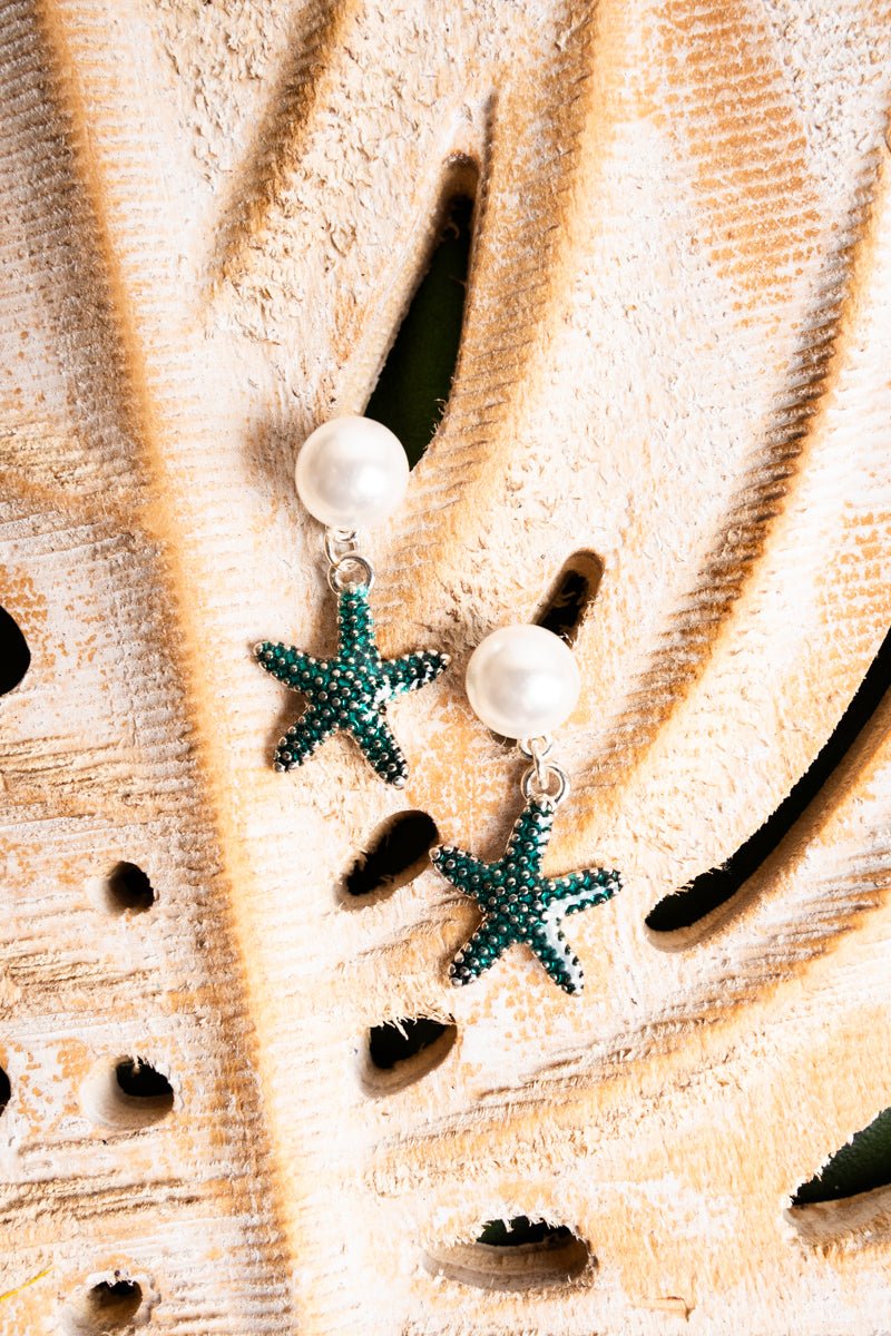 SALE! Blue Starfish Pearl Goldtone Earrings - Wholesale Accessory Market