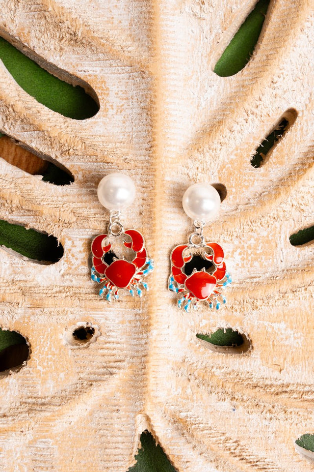 SALE! Red Crab Pearl Goldtone Earrings - Wholesale Accessory Market