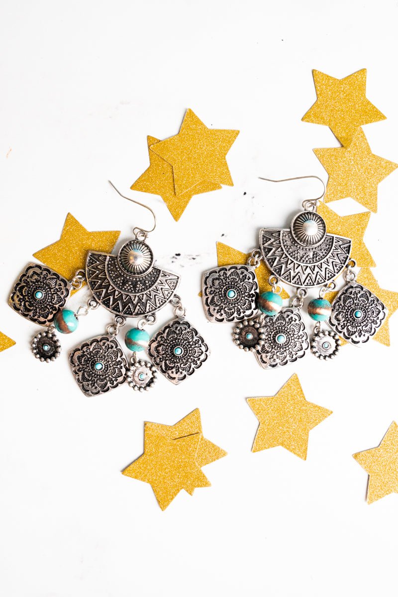 SALE! Yasmin Turquoise Silvertone Earrings - Wholesale Accessory Market