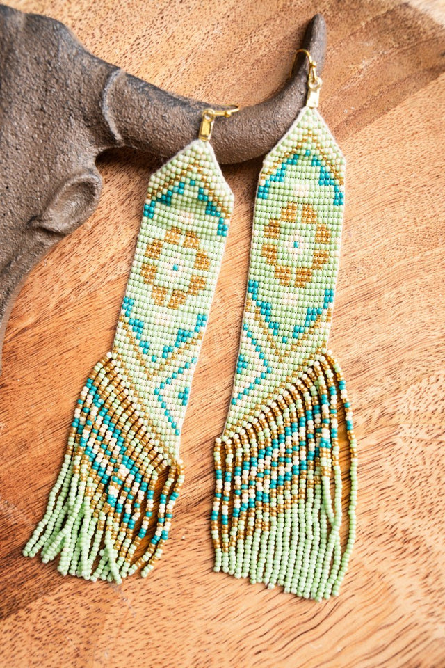 SALE! Supernova Mint Seed Bead Fringe Earrings - Wholesale Accessory Market