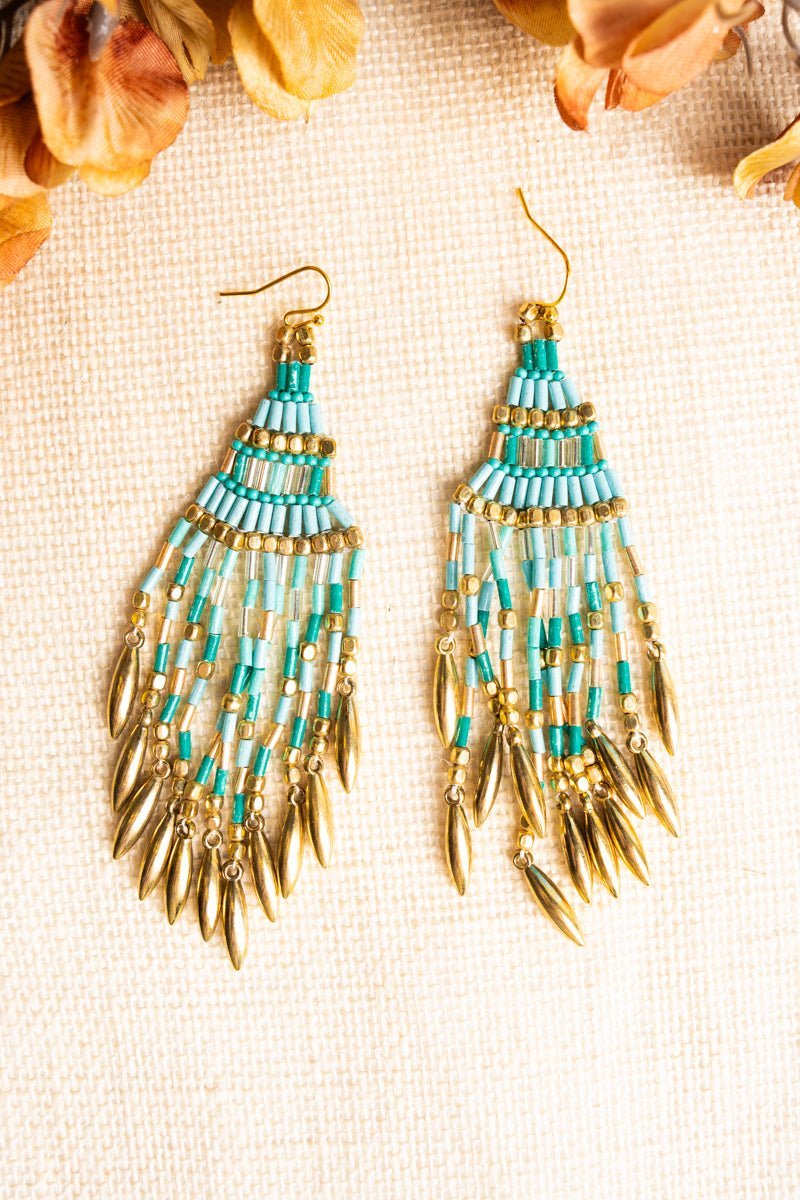 SALE! Golden Touch Mint Seed Bead Fringe Earrings - Wholesale Accessory Market