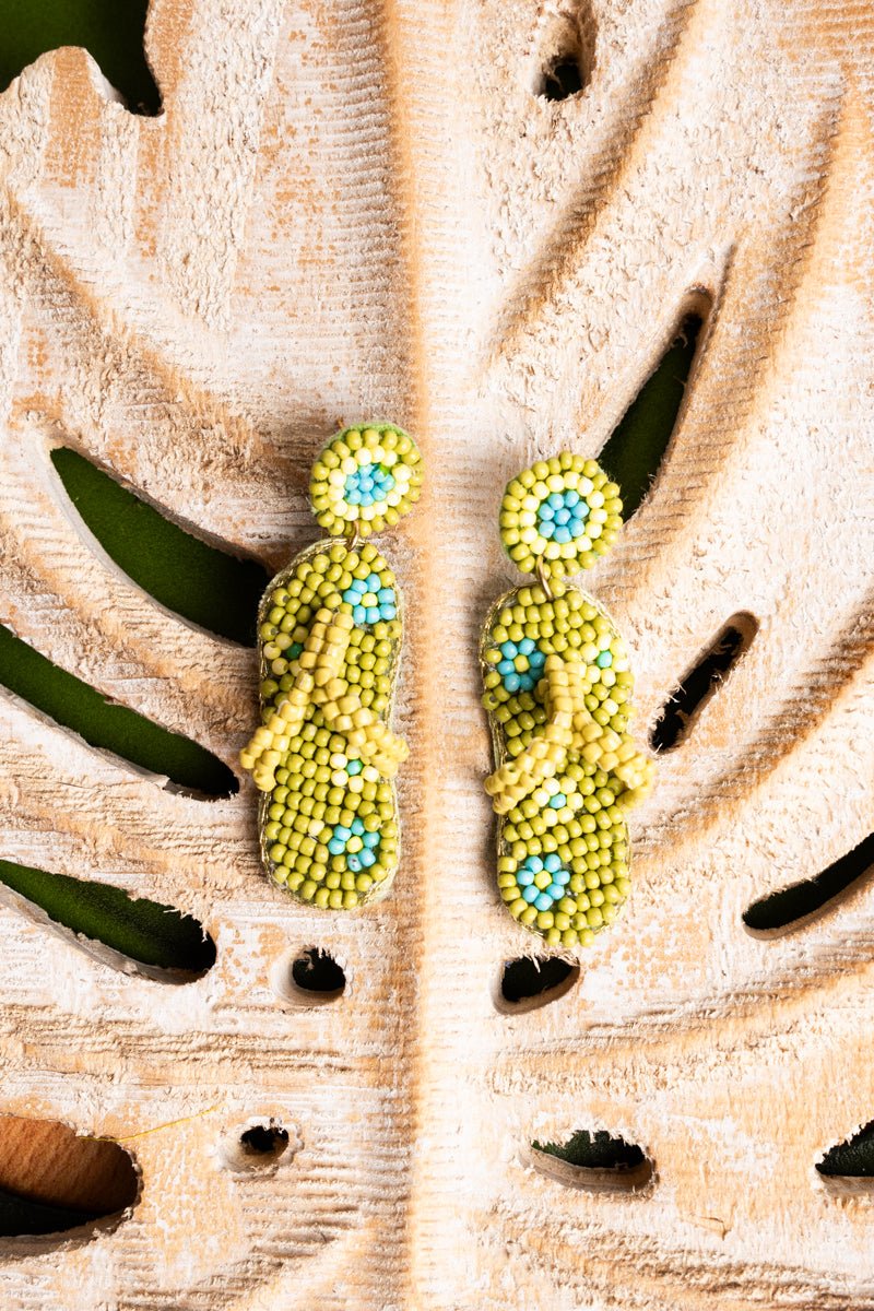 SALE! Flower Power Mint Flip Flop Seed Bead Earrings - Wholesale Accessory Market