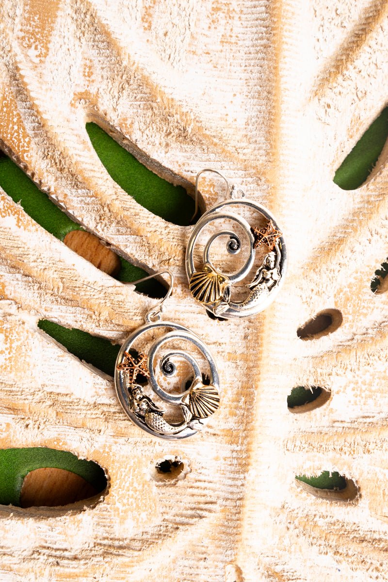 SALE! Tri-Tone Mermaid Swirl Disk Earrings - Wholesale Accessory Market