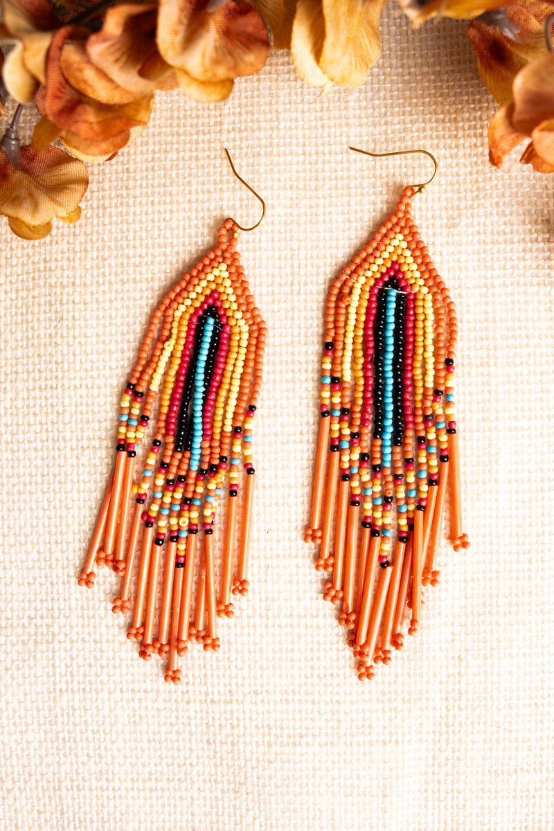 SALE! Fall River Coral Multi Seed Bead Fringe Earrings - Wholesale Accessory Market