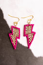 SALE! Sparkle Fuchsia Lightning Bolt Seed Bead Earrings - Wholesale Accessory Market