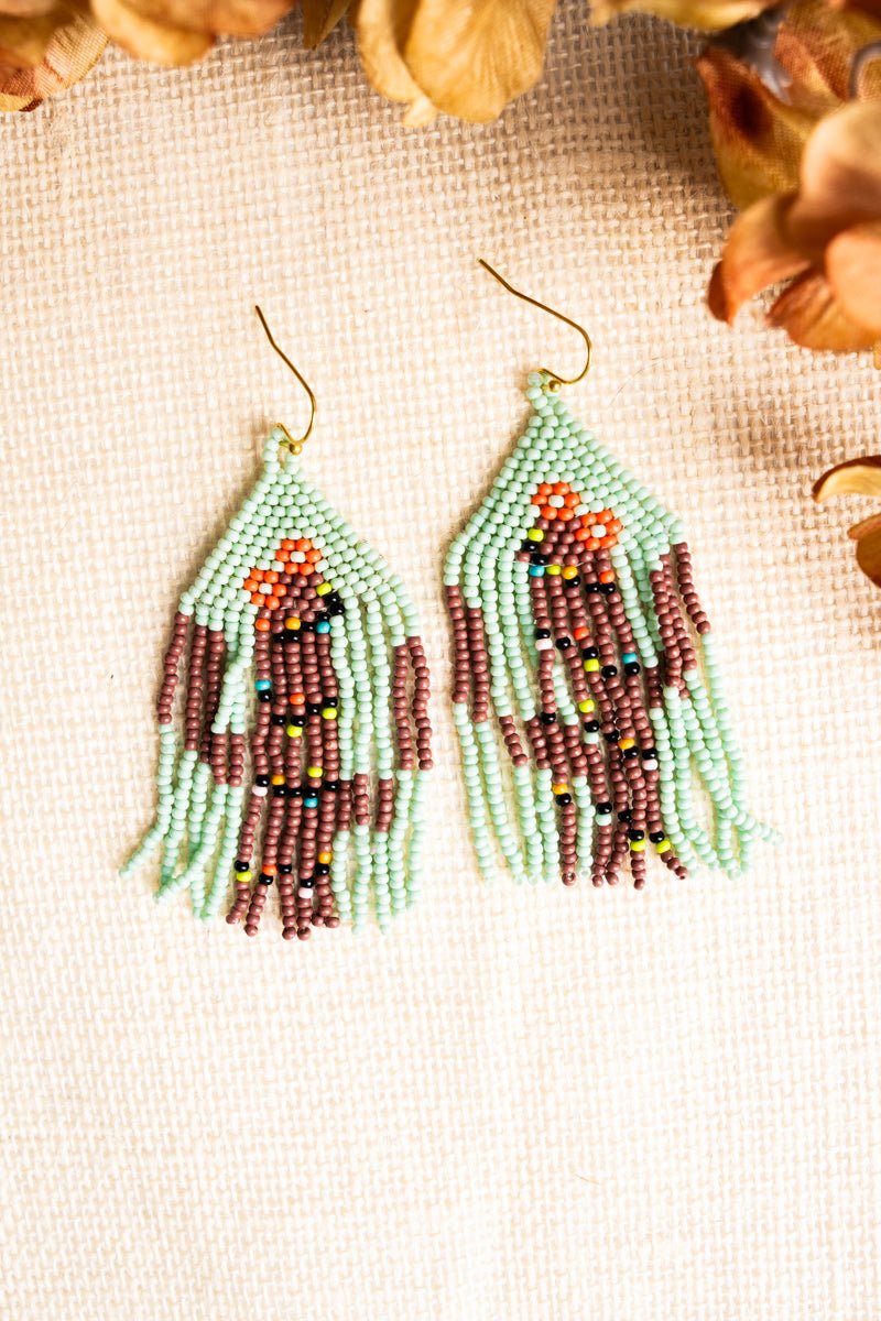 SALE! Cactus Grove Brown Multi Seed Bead Fringe Earrings - Wholesale Accessory Market