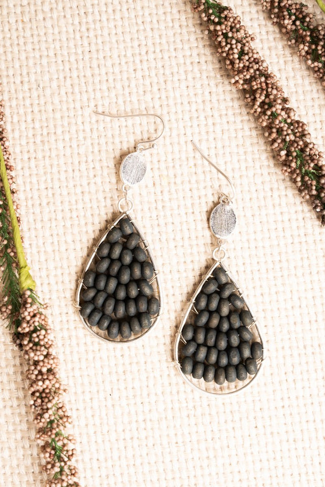 SALE! Whitecoast Gray Wooden Bead Teardrop Earrings - Wholesale Accessory Market