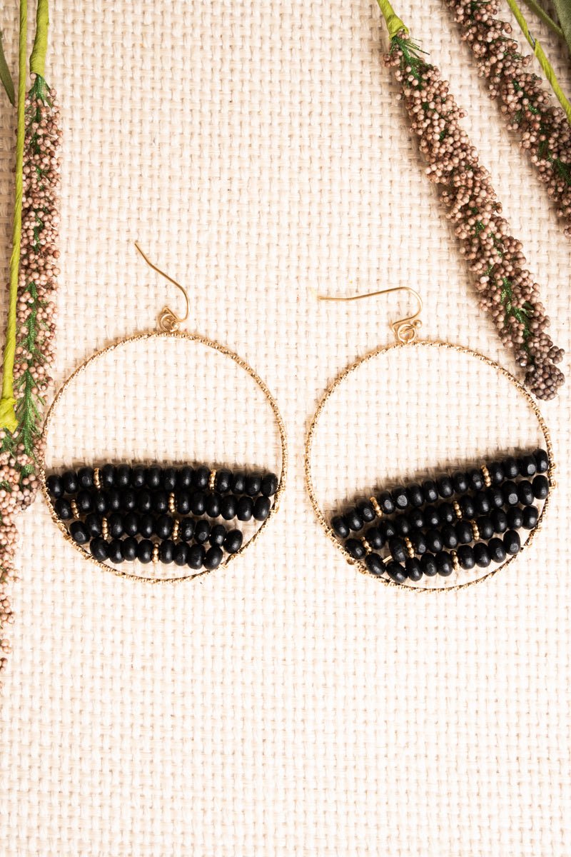 SALE! Richbrook Goldtone Black Wooden Bead Earrings - Wholesale Accessory Market