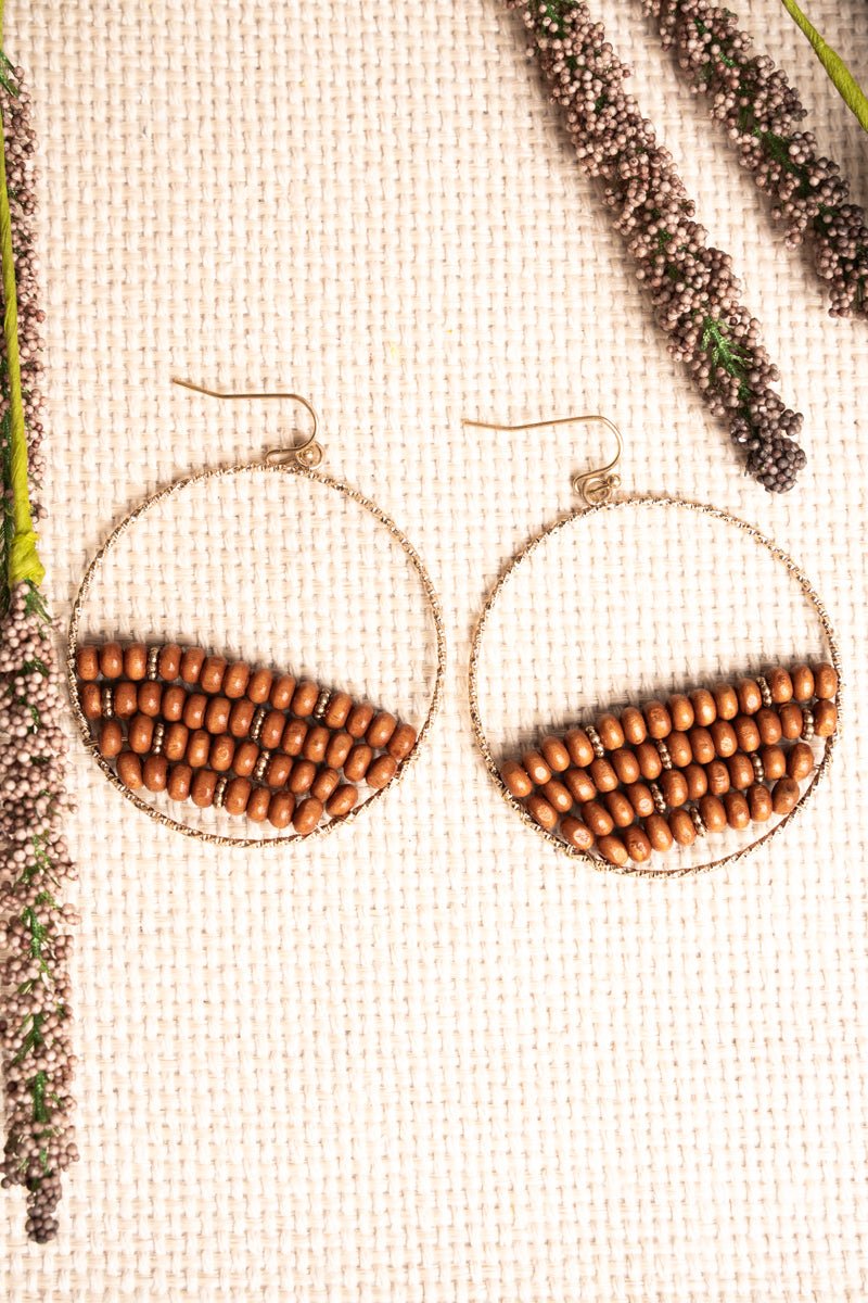 SALE! Richbrook Goldtone Brown Wooden Bead Earrings - Wholesale Accessory Market