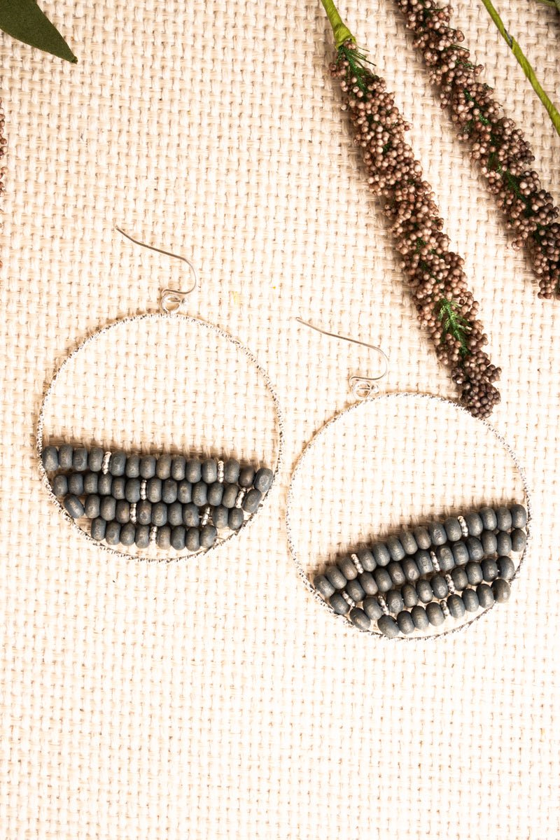 SALE! Richbrook Silvertone Gray Wooden Bead Earrings - Wholesale Accessory Market