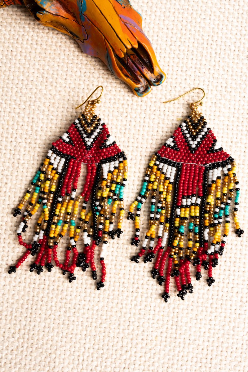 SALE! Echo Canyon Red Seed Bead Fringe Earrings - Wholesale Accessory Market