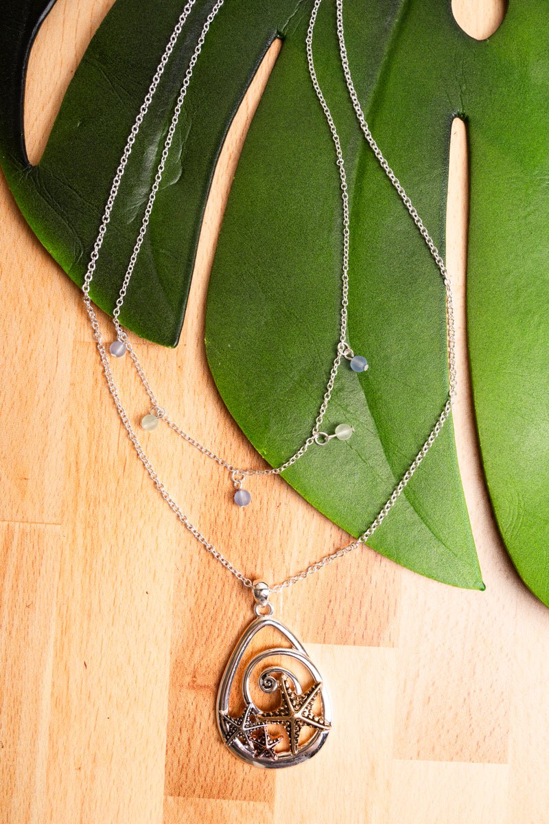 SALE! Tri-Tone Starfish Swirl Teardrop Layered Necklace - Wholesale Accessory Market