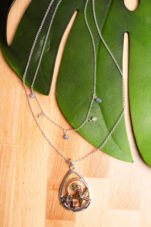 SALE! Tri-Tone Starfish Swirl Teardrop Layered Necklace - Wholesale Accessory Market