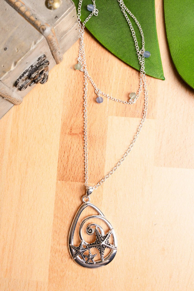 SALE! Silvertone Starfish Swirl Teardrop Layered Necklace - Wholesale Accessory Market