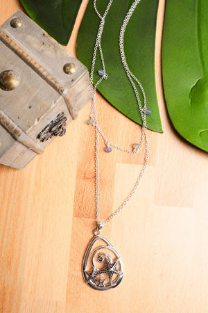 SALE! Silvertone Starfish Swirl Teardrop Layered Necklace - Wholesale Accessory Market