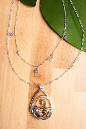 SALE! Tri-Tone Turtle Swirl Teardrop Layered Necklace - Wholesale Accessory Market