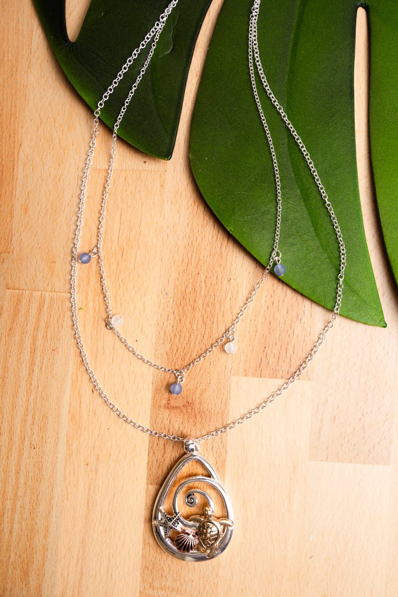 SALE! Tri-Tone Turtle Swirl Teardrop Layered Necklace - Wholesale Accessory Market